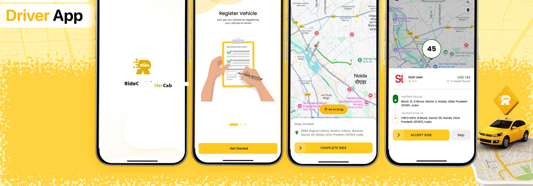 Registration, navigation & ride requests